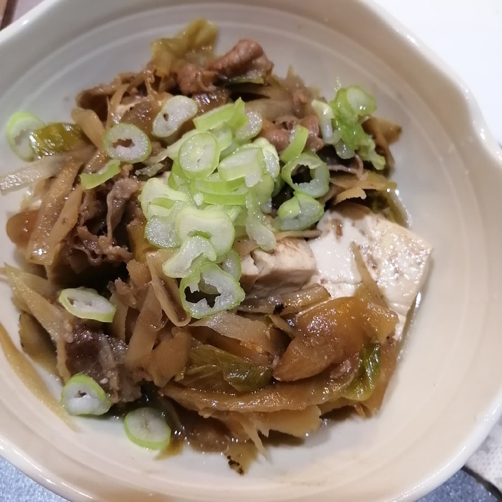 牛丼リメイクで、味しみしみ肉豆腐